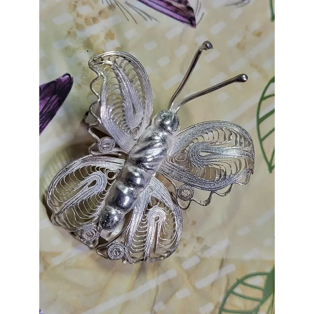 Vintage Sterling Silver 925 Filigree Butterfly Brooch Pin GC01
